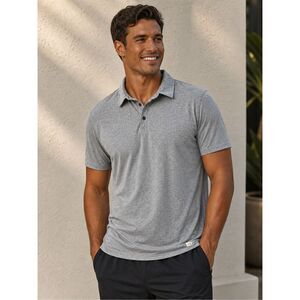 Vuori Performance Polo Gray Athletic Fit Soft Stretch Golf Casual Shirt, lrg dus